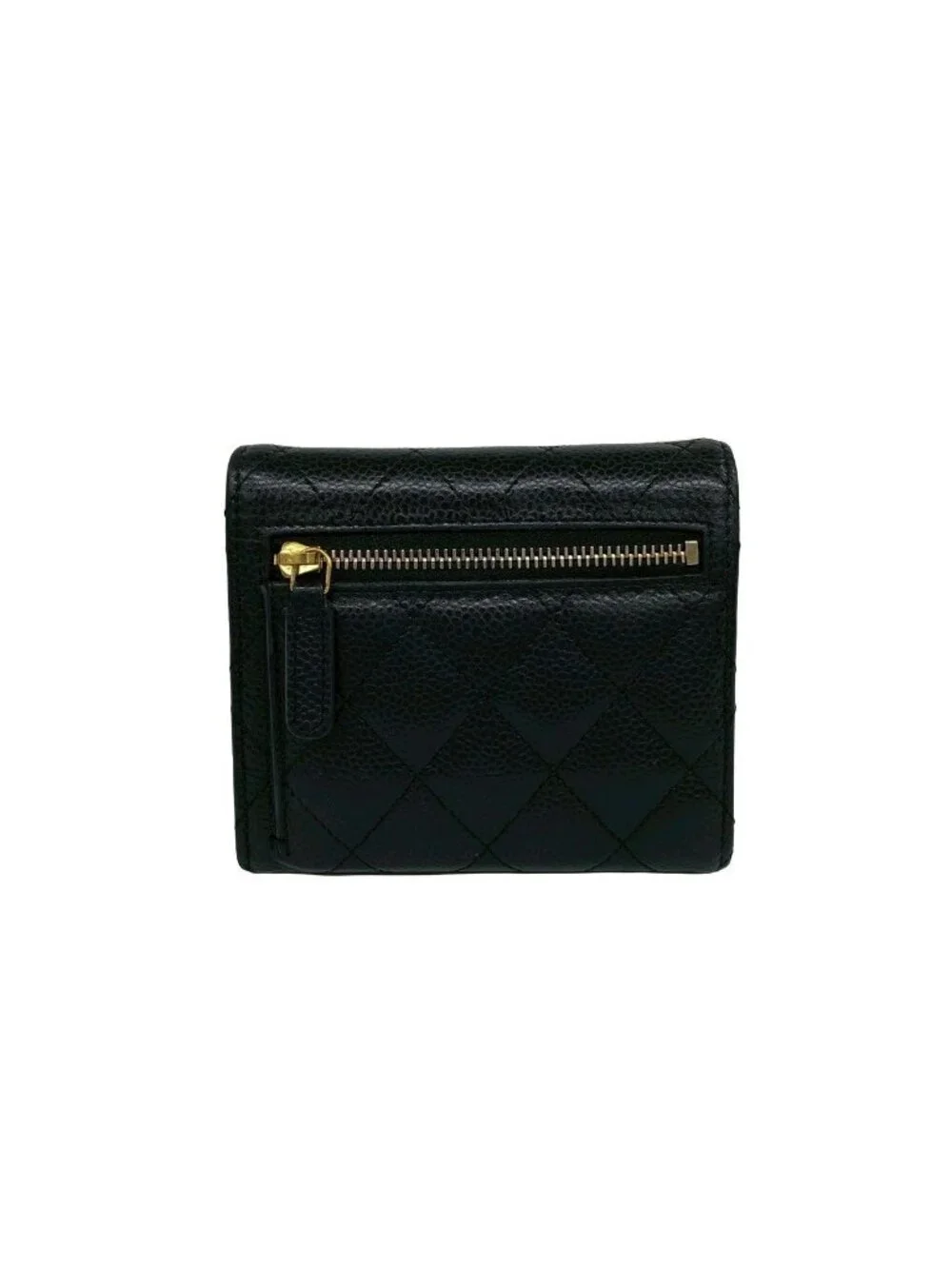 Chanel Small Flap Wallet CC Logo Caviar Leather Trifold Black
